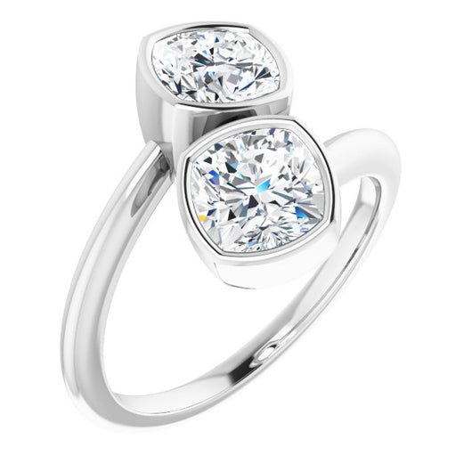 10K White Gold Customizable 2-stone Double Bezel Cushion Cut Design with Artisan Bypass Band