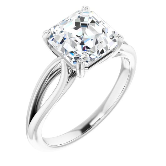 10K White Gold Customizable Asscher Cut Solitaire with Wide-Split Band