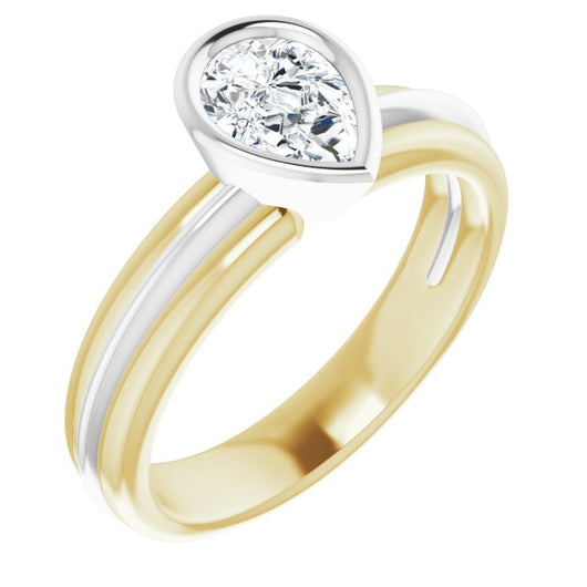 14K Yellow & White Gold Customizable Bezel-set Pear Cut Solitaire with Grooved Band