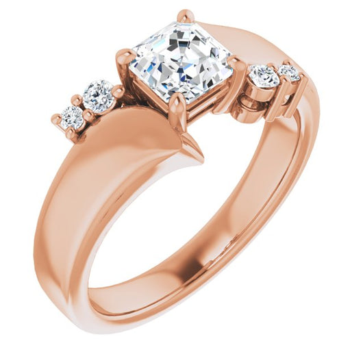 10K Rose Gold Customizable 5-stone Asscher Cut Style featuring Artisan Bypass