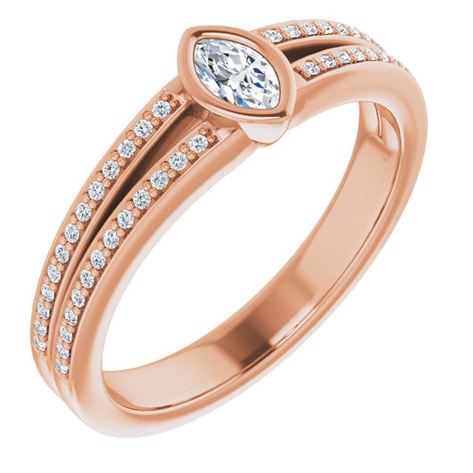 10K Rose Gold Customizable Bezel-set Marquise Cut Design with Split Shared Prong Band