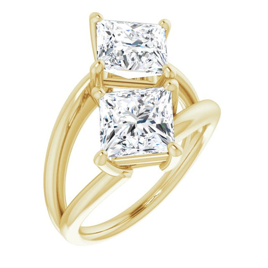 10K Yellow Gold Customizable Two Stone Double Princess/Square Cut Design with Split Bypass Band