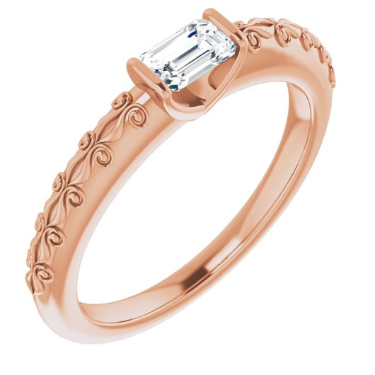 10K Rose Gold Customizable Bar-set Emerald/Radiant Cut Setting featuring Organic Band