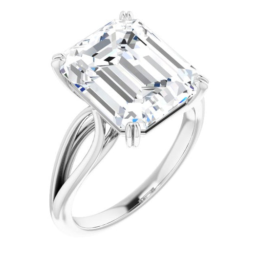 10K White Gold Customizable Emerald/Radiant Cut Solitaire with Wide-Split Band