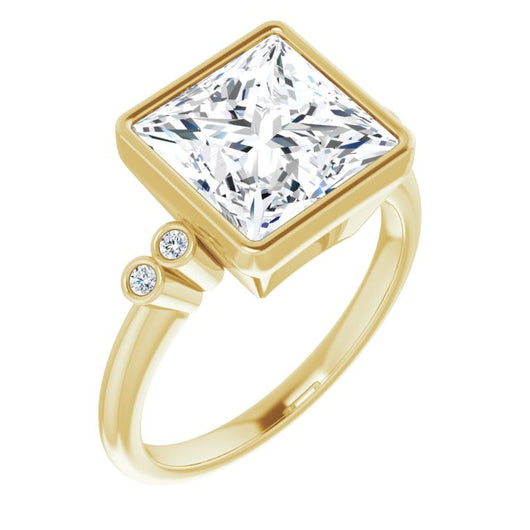 10K Yellow Gold Customizable 5-stone Bezel-set Princess/Square Cut Design with Quad Round-Bezel Side Stones