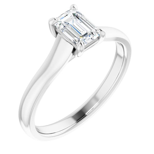 10K White Gold Customizable Emerald/Radiant Cut Cathedral-Prong Solitaire with Decorative X Trellis