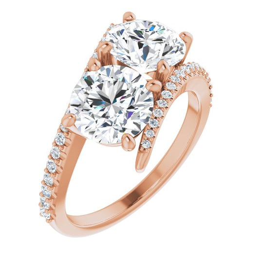 10K Rose Gold Customizable Double Round Cut 2-stone Design with Ultra-thin Bypass Band and Pavé Enhancement