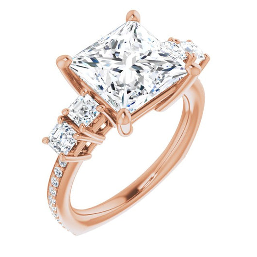 10K Rose Gold Customizable Princess/Square Cut 5-stone Style with Quad Princess/Square Accents plus Shared Prong Band