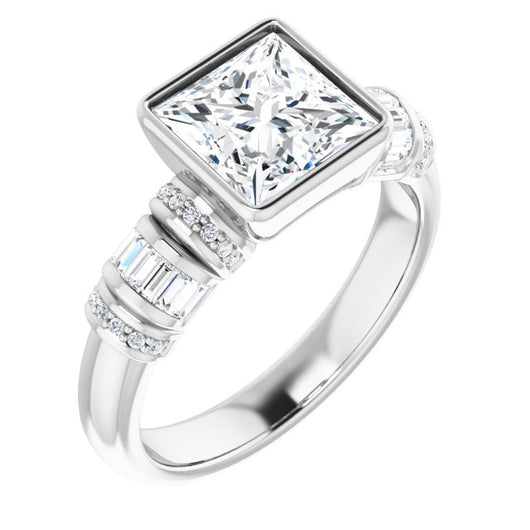 10K White Gold Customizable Bezel-set Princess/Square Cut Setting with Wide Sleeve-Accented Band