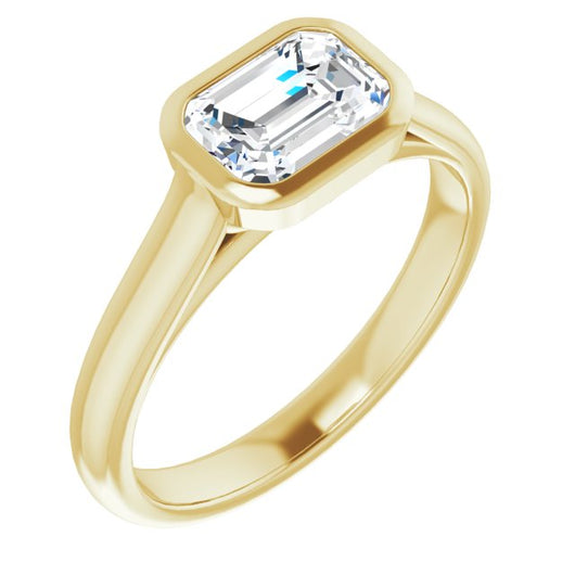 10K Yellow Gold Customizable Cathedral-Bezel Emerald/Radiant Cut 7-stone "Semi-Solitaire" Design