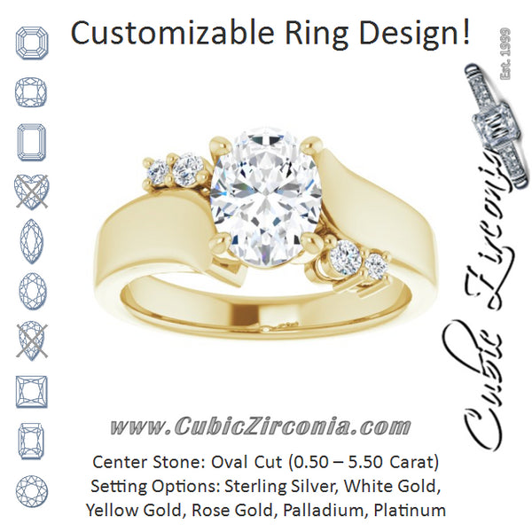 Cubic Zirconia Engagement Ring- The Inez (Customizable 5-stone Oval Cut Style featuring Artisan Bypass)