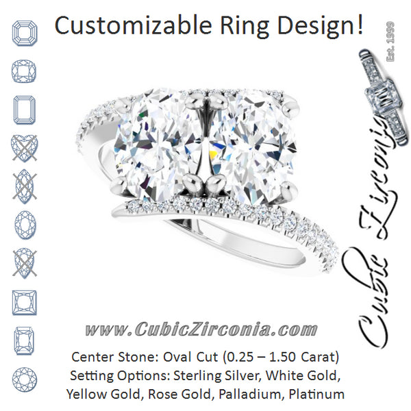 Cubic Zirconia Engagement Ring- The Nellie (Customizable Double Oval Cut 2-stone Design with Ultra-thin Bypass Band and Pavé Enhancement)