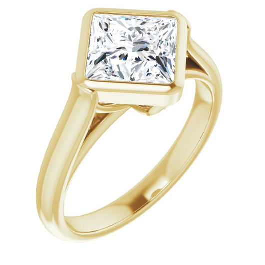 10K Yellow Gold Customizable Cathedral-Bezel Princess/Square Cut 7-stone "Semi-Solitaire" Design