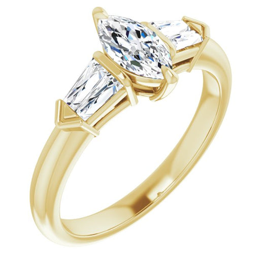 10K Yellow Gold Customizable 5-stone Design with Marquise Cut Center and Quad Baguettes