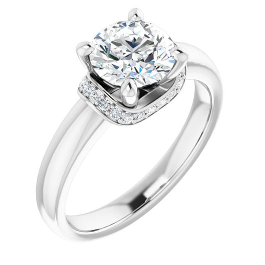 10K White Gold Customizable Round Cut Style featuring Saddle-shaped Under Halo