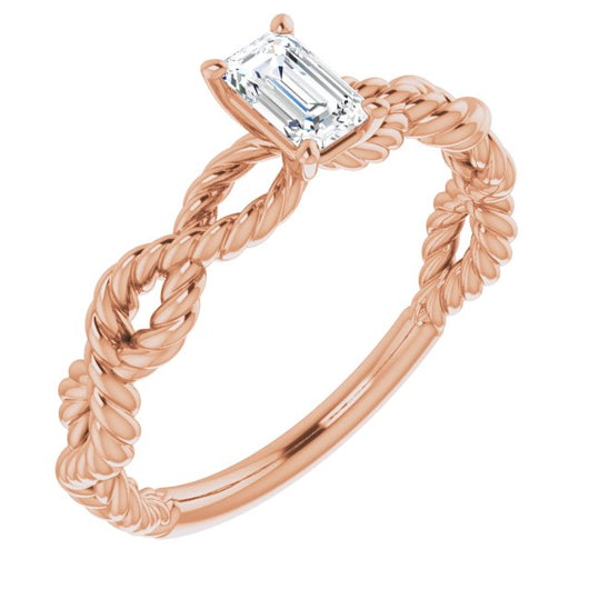 10K Rose Gold Customizable Emerald/Radiant Cut Solitaire with Infinity-inspired Twisting-Rope Split Band