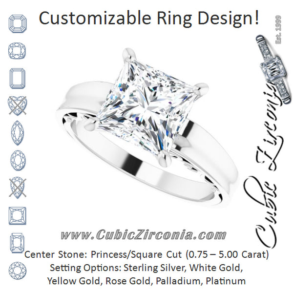 Cubic Zirconia Engagement Ring- The Aliyah Rose (Customizable Princess/Square Cut Solitaire)