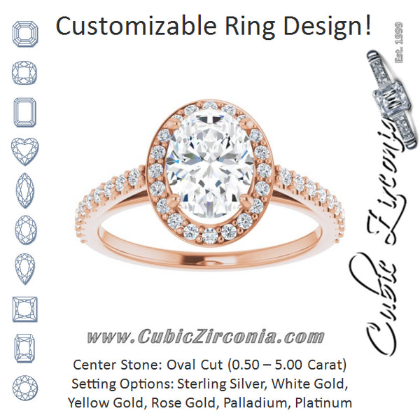 Cubic Zirconia Engagement Ring- The Catherine Lea (Customizable Oval Cut Design with Halo and Thin Pavé Band)