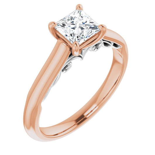 14K Rose & White Gold Customizable Princess/Square Cut Cathedral Solitaire with Two-Tone Option Decorative Trellis 'Down Under'