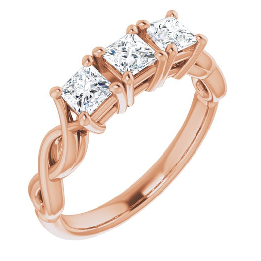 10K Rose Gold Customizable Triple Princess/Square Cut Design with Twisting Infinity Split Band