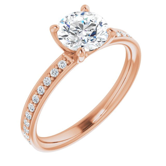 10K Rose Gold Customizable Classic Prong-set Round Cut Design with Shared Prong Band