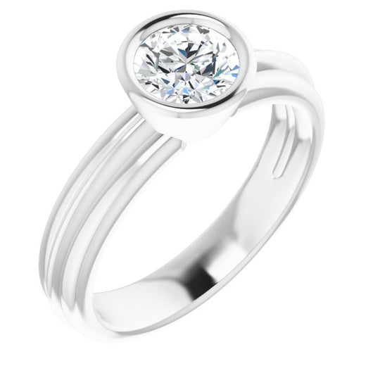 10K White Gold Customizable Bezel-set Round Cut Solitaire with Grooved Band