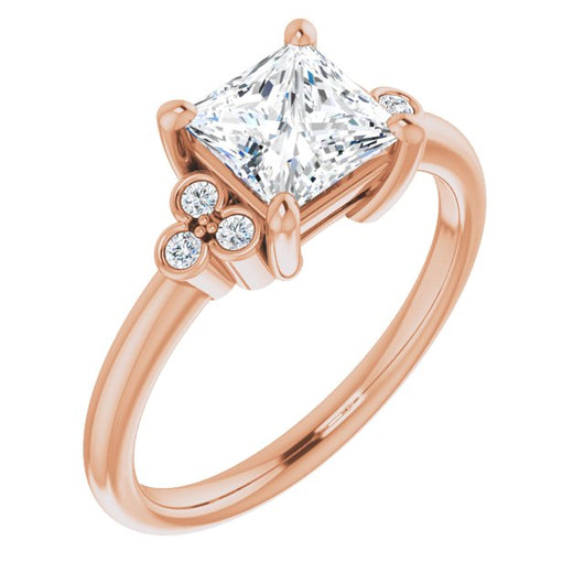 10K Rose Gold Customizable 7-stone Princess/Square Cut Center with Round-Bezel Side Stones