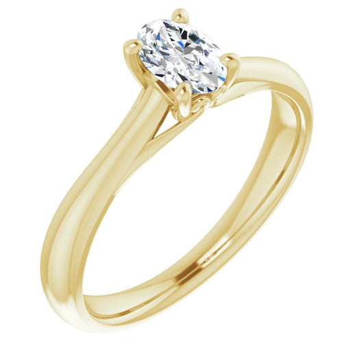 10K Yellow Gold Customizable Oval Cut Solitaire with Decorative Prongs & Tapered Band