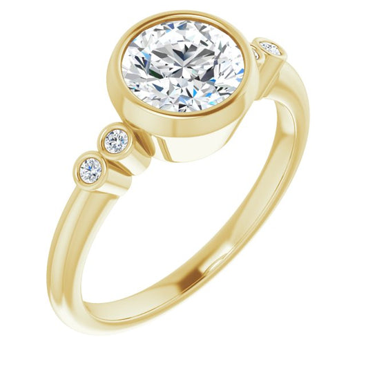 10K Yellow Gold Customizable 5-stone Bezel-set Round Cut Design with Quad Round-Bezel Side Stones