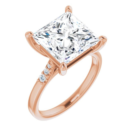 10K Rose Gold Customizable 7-stone Princess/Square Cut Cathedral Style with Triple Graduated Round Cut Side Stones