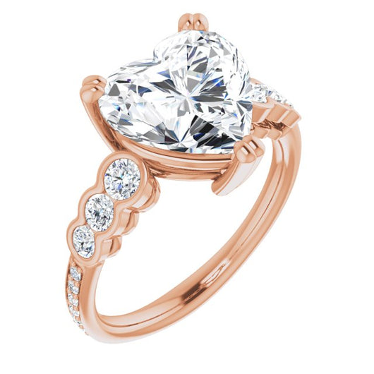 10K Rose Gold Customizable Heart Cut 7-stone Style Enhanced with Bezel Accents and Shared Prong Band