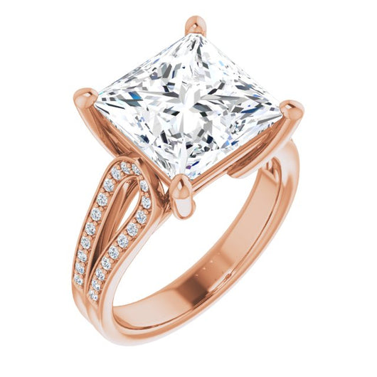 10K Rose Gold Customizable Princess/Square Cut Design featuring Shared Prong Split-band