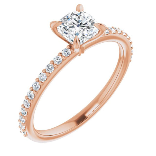 10K Rose Gold Customizable Cushion Cut Style with Delicate Pavé Band