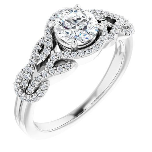 10K White Gold Customizable Round Cut Design with Intricate Over-Under-Around Pavé Accented Band