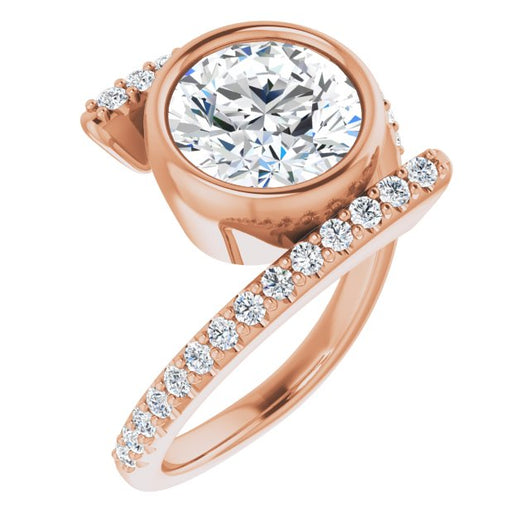 14K Rose Gold Customizable Bezel-set Round Cut Design with Bypass Pavé Band