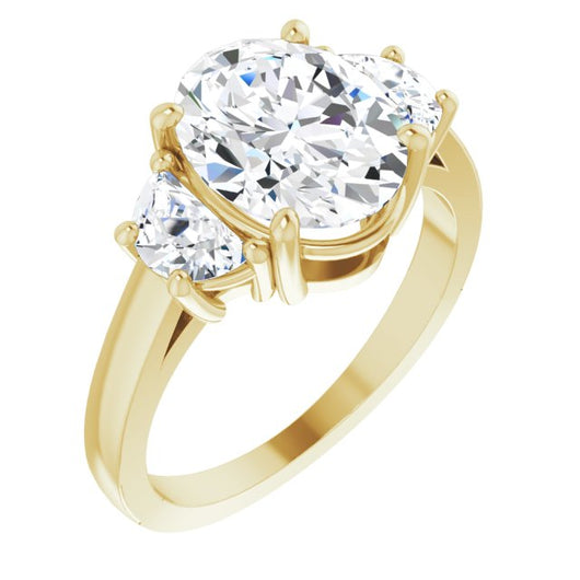 10K Yellow Gold Customizable 3-stone Design with Oval Cut Center and Half-moon Side Stones