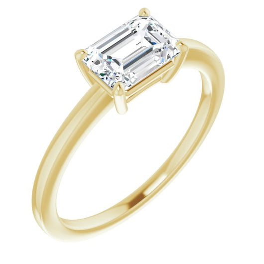 10K Yellow Gold Customizable Bowl-Prongs Emerald/Radiant Cut Solitaire with Thin Band