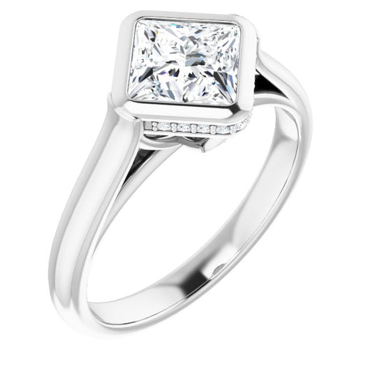 10K White Gold Customizable Princess/Square Cut Semi-Solitaire with Under-Halo and Peekaboo Cluster