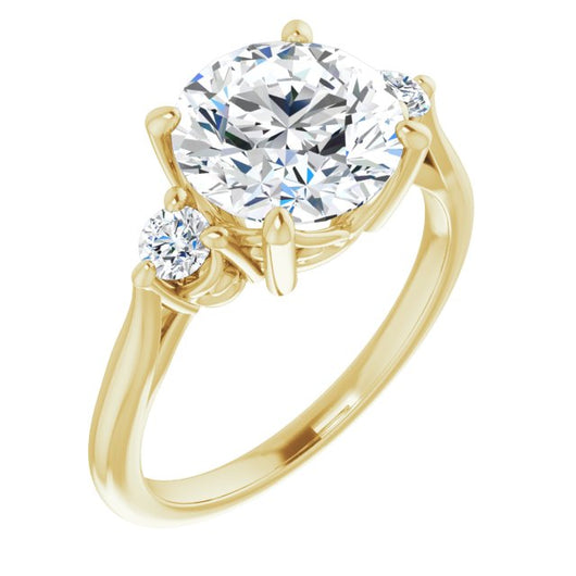 10K Yellow Gold Customizable Three-stone Round Cut Design with Small Round Accents and Vintage Trellis/Basket