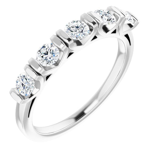 10K White Gold Customizable 5-stone Round Cut Design with Thick Channel Setting