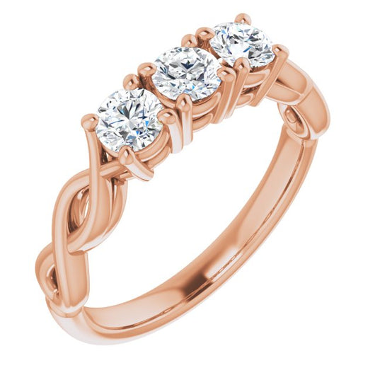 10K Rose Gold Customizable Triple Round Cut Design with Twisting Infinity Split Band