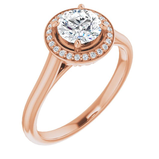 10K Rose Gold Customizable Cathedral-Raised Round Cut Halo Style