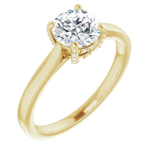 10K Yellow Gold Customizable Cathedral-Raised Round Cut Style with Prong Accents Enhancement