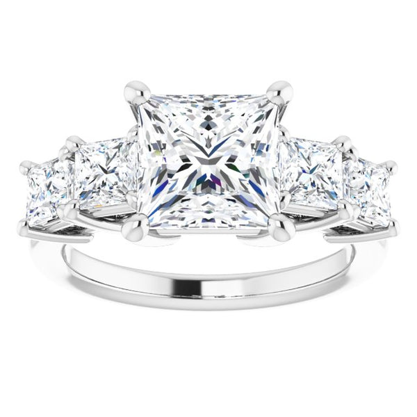 Cubic Zirconia Engagement Ring-*Clearance* The Abril (2.0 Carat 5-stone Princess/Square Cut Style with Quad Princess-Cut Accents in Sterling Silver)