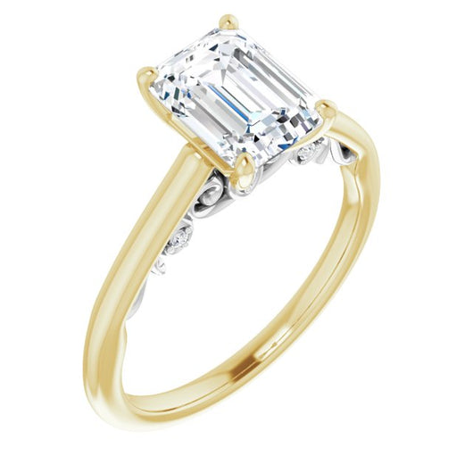 14K Yellow & White Gold Customizable Cathedral-set Emerald/Radiant Cut Style featuring Peekaboo Trellis Hidden Stones