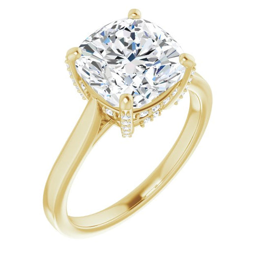 10K Yellow Gold Customizable Cathedral-Raised Cushion Cut Style with Prong Accents Enhancement