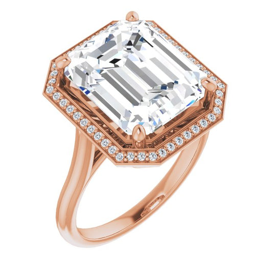 10K Rose Gold Customizable Cathedral-Raised Emerald/Radiant Cut Halo Style