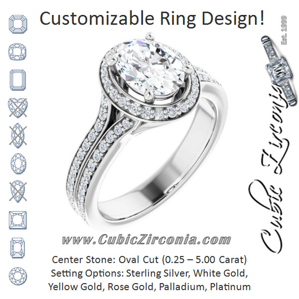 Cubic Zirconia Engagement Ring- The Dionne (Customizable Cathedral-raised Oval Cut Setting with Halo and Shared Prong Band)