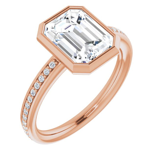 10K Rose Gold Customizable Bezel-Set Emerald/Radiant Cut Center with Thin Shared Prong Band