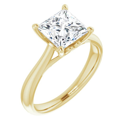 10K Yellow Gold Customizable Princess/Square Cut Solitaire with Decorative Prongs & Tapered Band